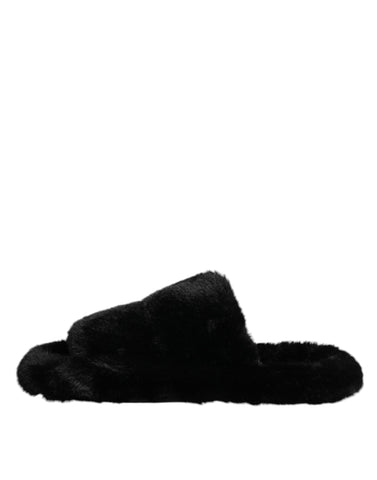 Black Polyester Velvet Slides Slipper Shoes