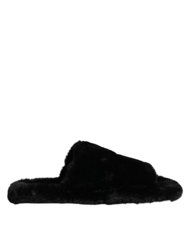 Black Polyester Velvet Slides Slipper Shoes