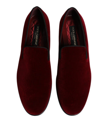 Red Cotton Velvet Slip On Loafers Formal Shoes