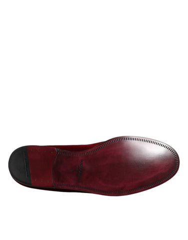 Red Cotton Velvet Slip On Loafers Formal Shoes