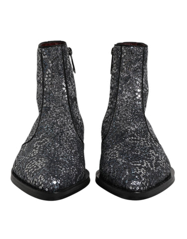 Dark Gray Cotton Sequined Chelsea Boots Shoes