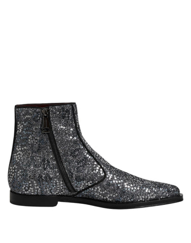 Dark Gray Cotton Sequined Chelsea Boots Shoes