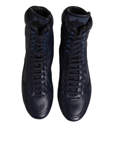 Dark Blue Leather KING High Top Sneakers Shoes