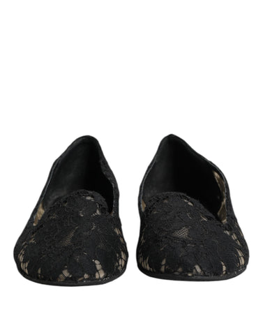 Black Taormina Lace Slip On Flats Shoes