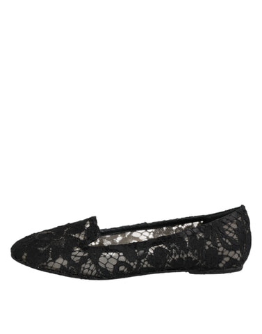 Black Taormina Lace Slip On Flats Shoes