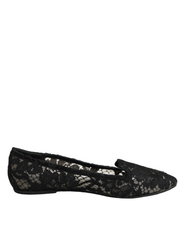 Black Taormina Lace Slip On Flats Shoes