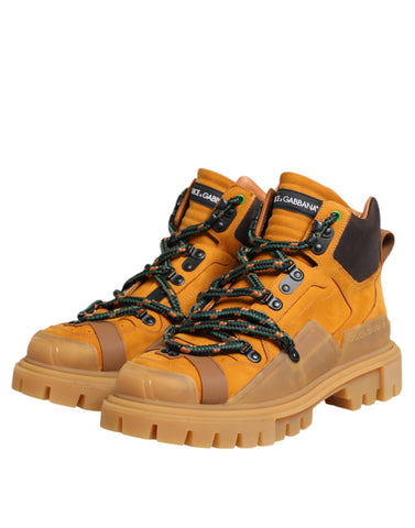 Orange Lace Up Trekking Ankle Boots Shoes