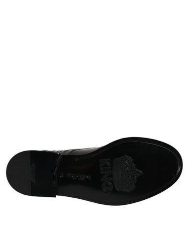 Black Leather Lace Up Mid Calf Boots Shoes