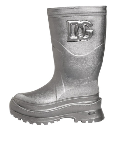 Metallic Silver Pull On Rain Boots Shoes