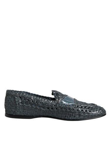 Blue Woven Raffia Slip On Loafers Shoes