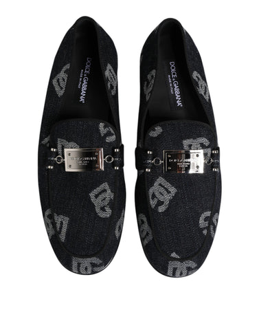 Blue Logo Cotton Loafers Formal Dress Shoes