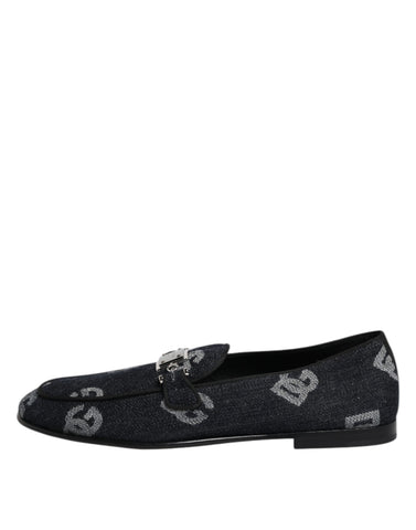Blue Logo Cotton Loafers Formal Dress Shoes
