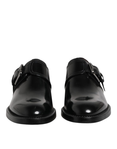 Black Leather Monk Strap Derby Formal Shoes