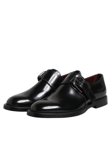 Black Leather Monk Strap Derby Formal Shoes