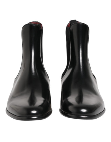 Black Chelsea Slip On Mid Calf Boots Shoes