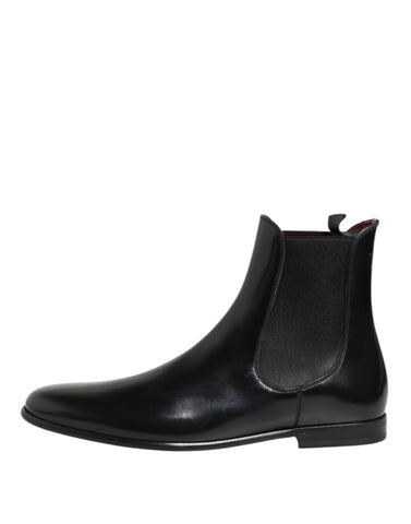 Black Chelsea Slip On Mid Calf Boots Shoes