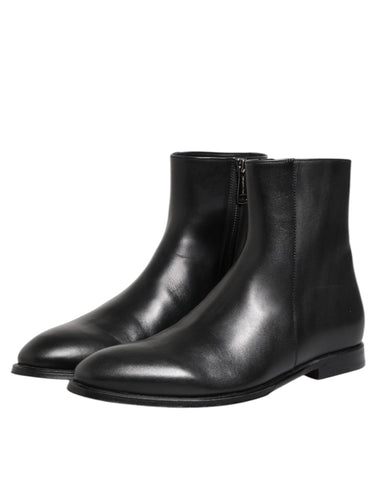 Black Leather Mid Calf Men Boots Shoes