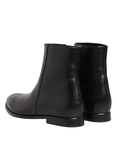 Black Leather Mid Calf Men Boots Shoes