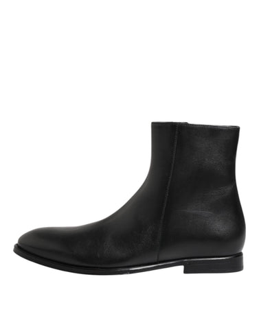 Black Leather Mid Calf Men Boots Shoes