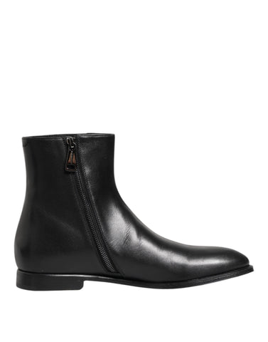 Black Leather Mid Calf Men Boots Shoes