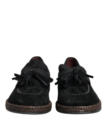 Black Suede Tassel Embellished Loafers Shoes