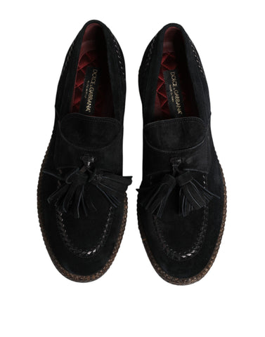 Black Suede Tassel Embellished Loafers Shoes