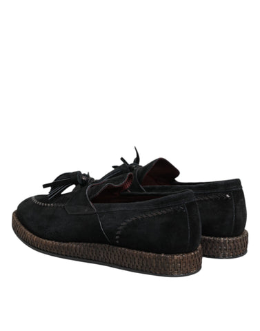 Black Suede Tassel Embellished Loafers Shoes