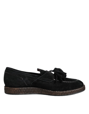 Black Suede Tassel Embellished Loafers Shoes