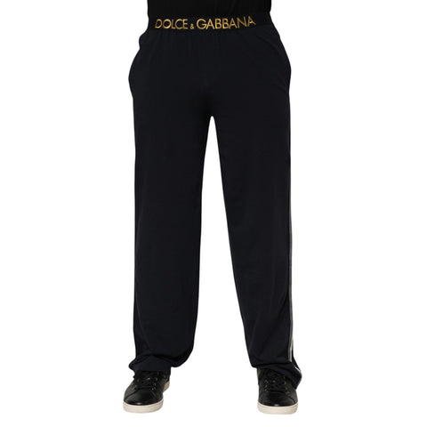 Black Modal Spandex Straight Logo Trouser Pants