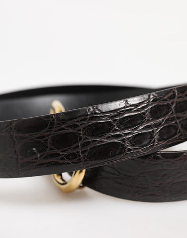 Black Exotic Leather DG Logo Buckle Belt