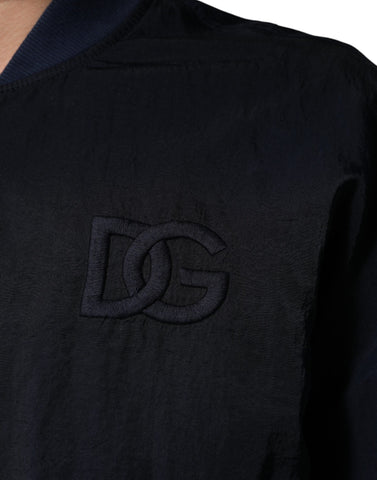 Blue Nylon DG Embroidery Men Bomber Jacket