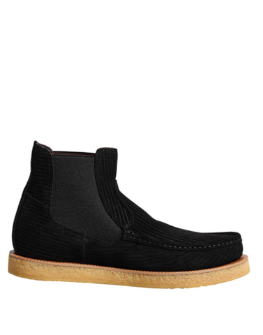 Black Calf Suede Slip On Ankle Boots Shoes