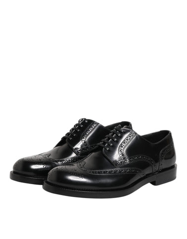Black Leather Derby Wingtip Formal Shoes