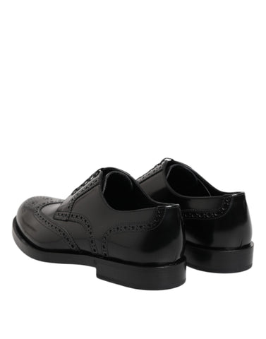 Black Leather Derby Wingtip Formal Shoes