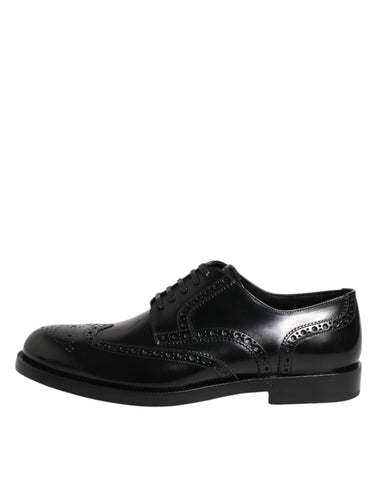 Black Leather Derby Wingtip Formal Shoes