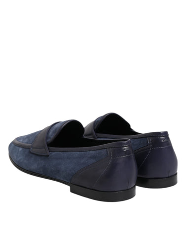 Blue Suede Leather Loafers Moccasin Shoes