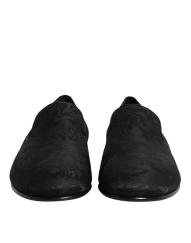 Black Floral Brocade Loafers Men Dress Shoes