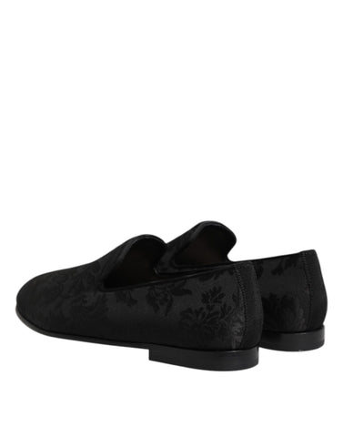 Black Floral Brocade Loafers Men Dress Shoes