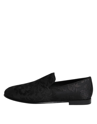 Black Floral Brocade Loafers Men Dress Shoes