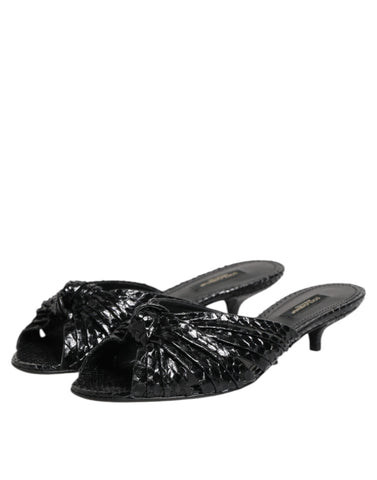 Black Leather Heels Slides Sandals Shoes