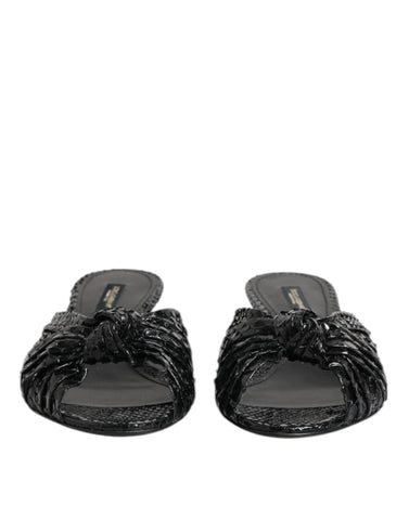 Black Leather Heels Slides Sandals Shoes