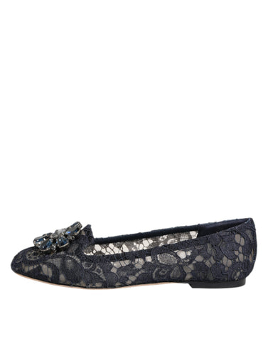 Blue Taormina Lace Crystals Flats Shoes