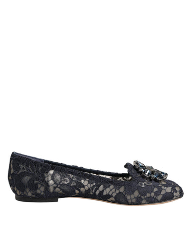 Blue Taormina Lace Crystals Flats Shoes