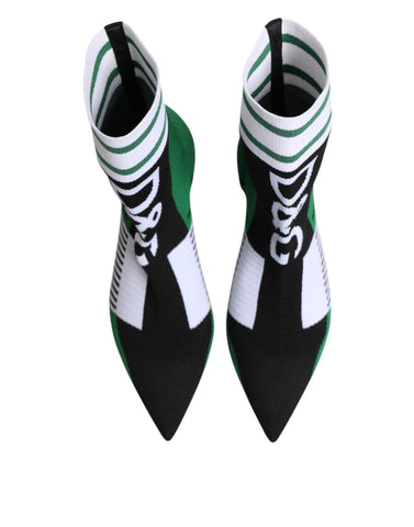 Green Stretch Sock Style Ankle Boots Shoes