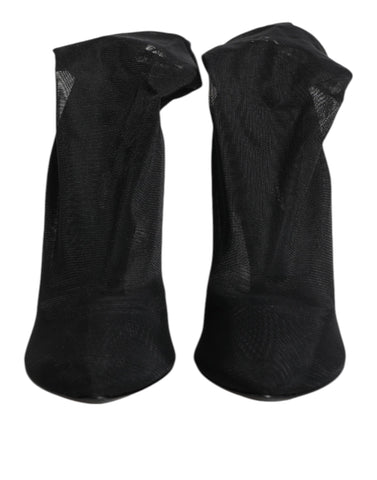 Black Silk Stretch Mesh Sock Boots Shoes