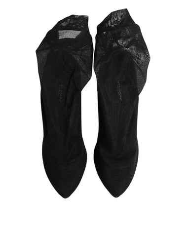 Black Silk Stretch Mesh Sock Boots Shoes
