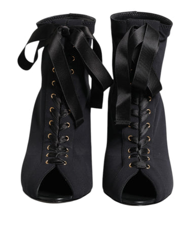 Black Stiletto Heels Lace Up Boots Shoes