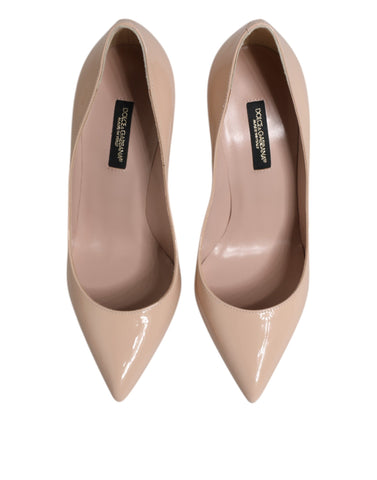 Beige Patent Leather Stiletto Heel Pumps Shoes