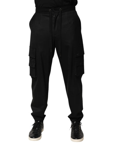 Solid Black Cargo Jogger Men Sweatpants Pants