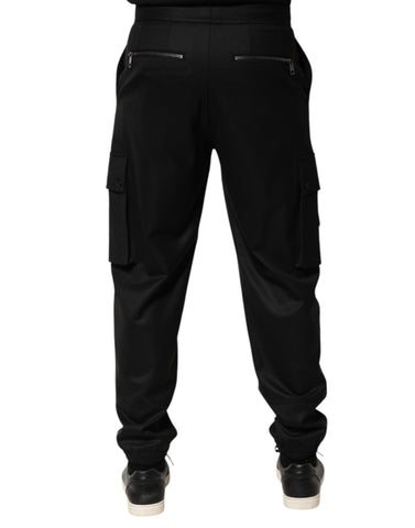 Solid Black Cargo Jogger Men Sweatpants Pants